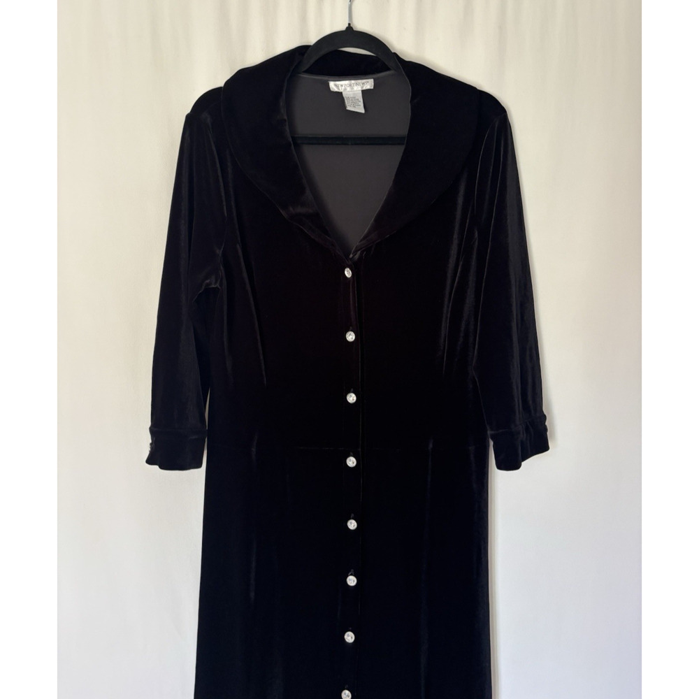 Newport News Velvet Maxi Dress 14 Long Buttons Holiday Formal - Picture 2 of 13